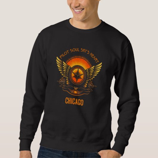 Sweatshirt Pilot s Soul Sky s Heart Chicago Skyline Design (Devant)