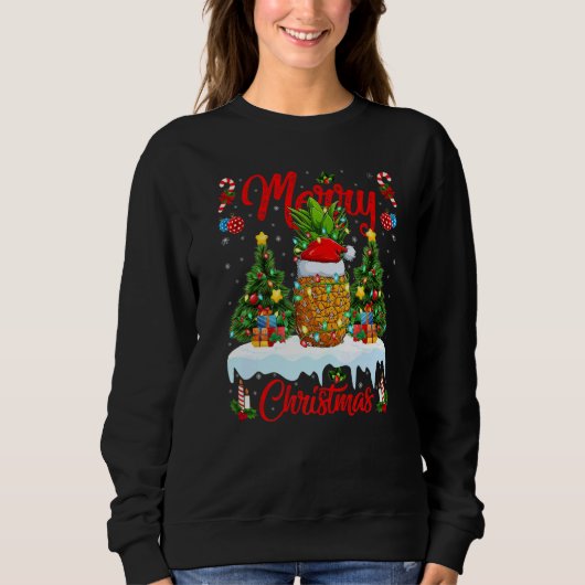 Sweatshirt Pineapple Fruit Lights Xmas Tree Santa Pineapple C (Devant)