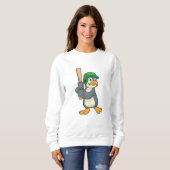 Sweatshirt Pingouin au baseball avec batte et casque de baseb (Devant entier)