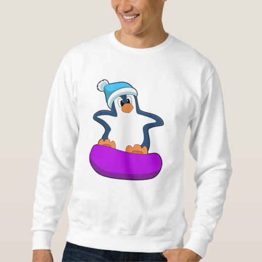 Sweatshirt Pingouin au snowboard avec snowboard (Devant)