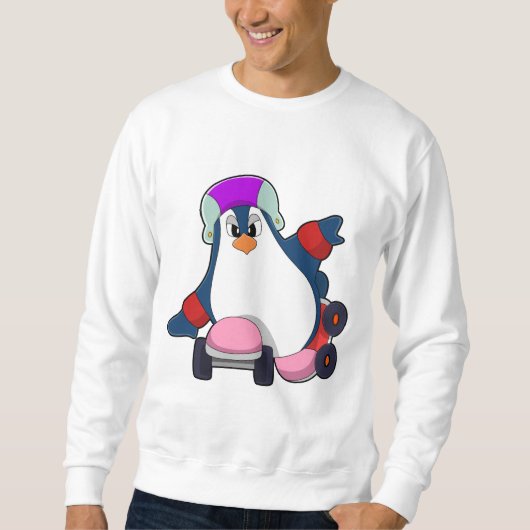 Sweatshirt Pingouin comme Patineur Inline avec Patins Inline (Devant)