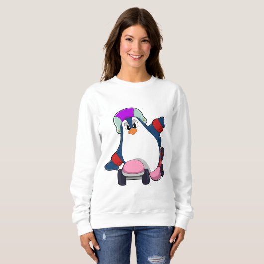 Sweatshirt Pingouin comme Patineur Inline avec Patins Inline (Devant entier)