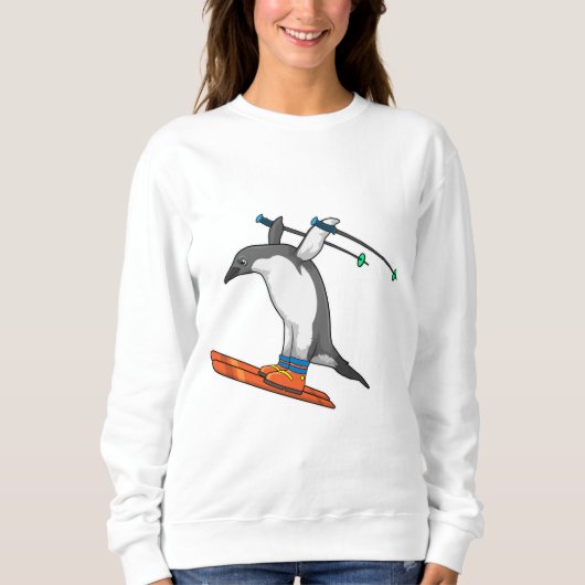 Sweatshirt Pingouin comme Saut à ski avec Ski (Devant)