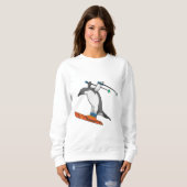 Sweatshirt Pingouin comme Saut à ski avec Ski (Devant entier)