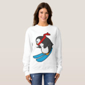 Sweatshirt Pingouin comme skieur avec ski (Devant entier)