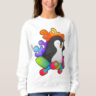 Sweatshirt Pingouin en patinage avec skateboard