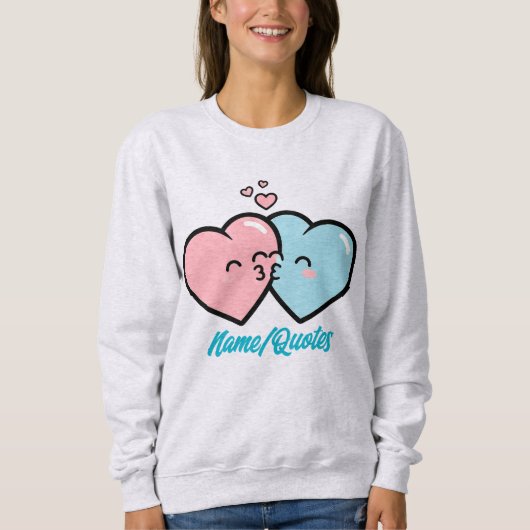 Sweatshirt Pink & Blue Hearts Kiss (Devant)
