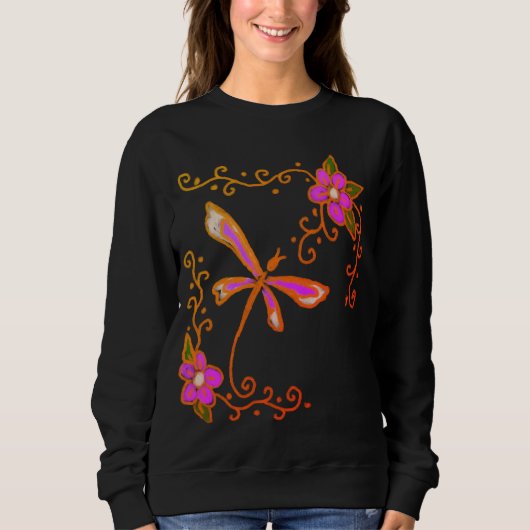 Sweatshirt Pink Dragonfly Abstrait Wearable Art (Devant)