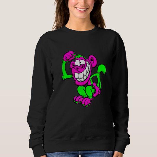 Sweatshirt Pink Green Crazy Monkey (Devant)
