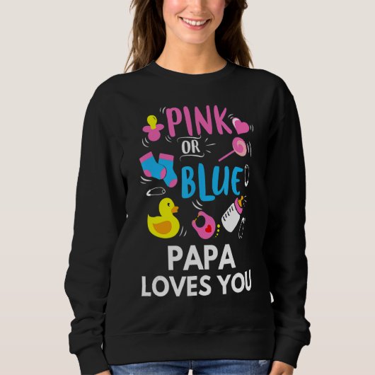 Sweatshirt Pink Ou Blue Papa Vous Aime Genre Révéler Bébé (Devant)