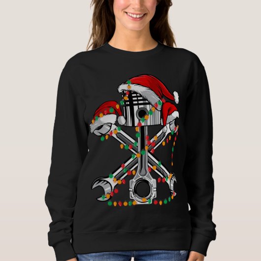 Sweatshirt Piston Wrench Santa Hat Feux de Noël Véhicule (Devant)