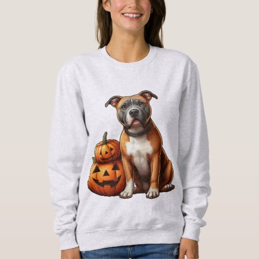 Sweatshirt Pitbull avec Citrouilles d'Halloween (Devant)