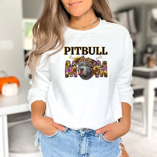 Sweatshirt Pitbull Chien Mama Empreinte de léopard Tournesols