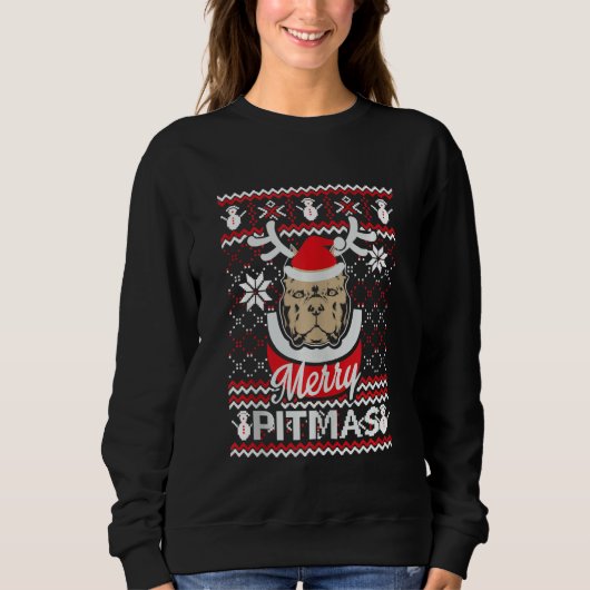 Sweatshirt Pitbull Christmas Merry Pitmas Ugly Christm (Devant)