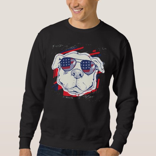 Sweatshirt Pitbull Dans Les Lunettes De Soleil Et Drapeau Amé (Devant)