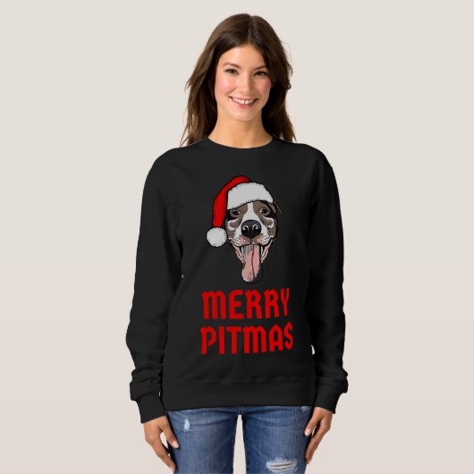 Sweatshirt Pitbull de Noël Joyeux Pitmas Drôle Pitbull Chris (Devant entier)