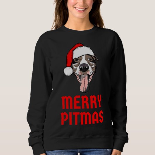 Sweatshirt Pitbull de Noël Joyeux Pitmas Drôle Pitbull Chris (Devant)