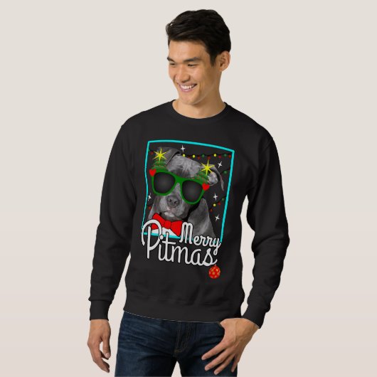Sweatshirt Pitbull Funny Pit Bull Dog Noël Joyeux Pitmas (Devant entier)