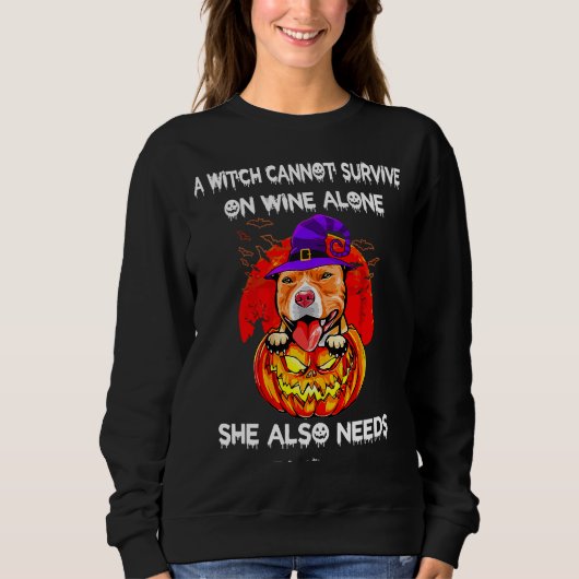 Sweatshirt Pitbull sorcier Citrouille Halloween classique (Devant)