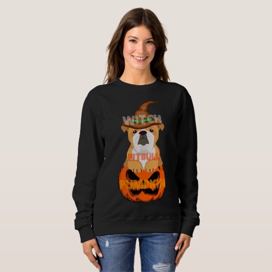 Sweatshirt Pitbull Witch Citrouille Halloween (Devant entier)