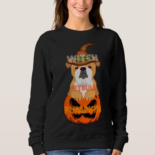 Sweatshirt Pitbull Witch Citrouille Halloween (Devant)
