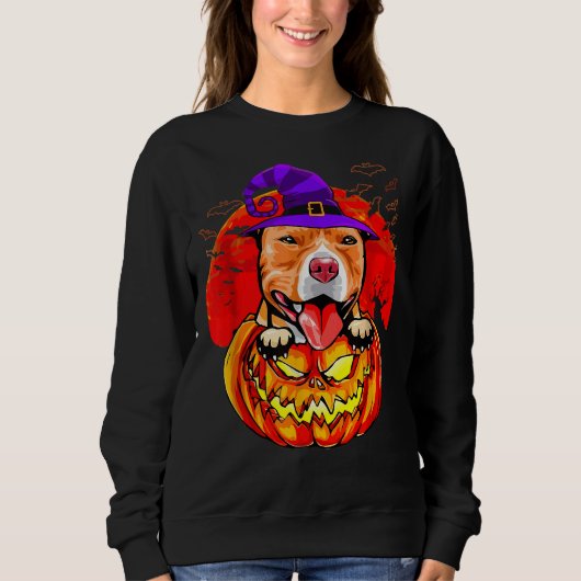 Sweatshirt Pitbull Witch Citrouille Halloween 383 (Devant)
