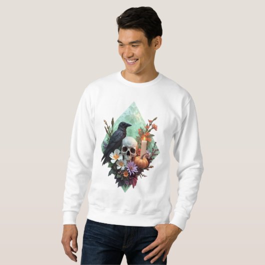 Sweatshirt Pixel Corneille florale avec crâne (Devant entier)