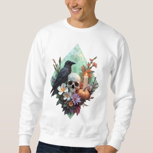 Sweatshirt Pixel Corneille florale avec crâne (Devant)