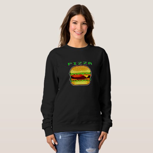 Sweatshirt Pizza Cheeseburger 8 bits Pixel 80s Ironique Gamer (Devant entier)
