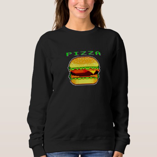 Sweatshirt Pizza Cheeseburger 8 bits Pixel 80s Ironique Gamer (Devant)
