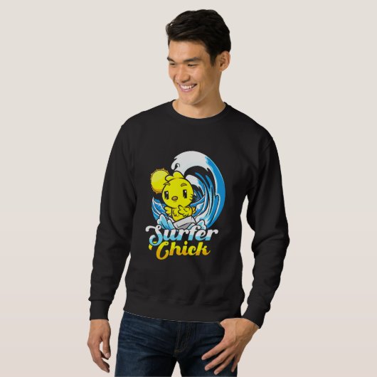 Sweatshirt Plage de surfer Chick Chicken Lorsque Wave Surfer (Devant entier)