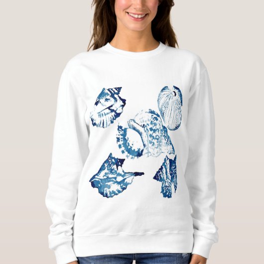 Sweatshirt plage d'été chic indigo bleu watercolor seashell (Devant)