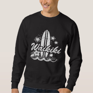 Sweatshirt Plage Waikiki Hawaï avec planche de surf en détres