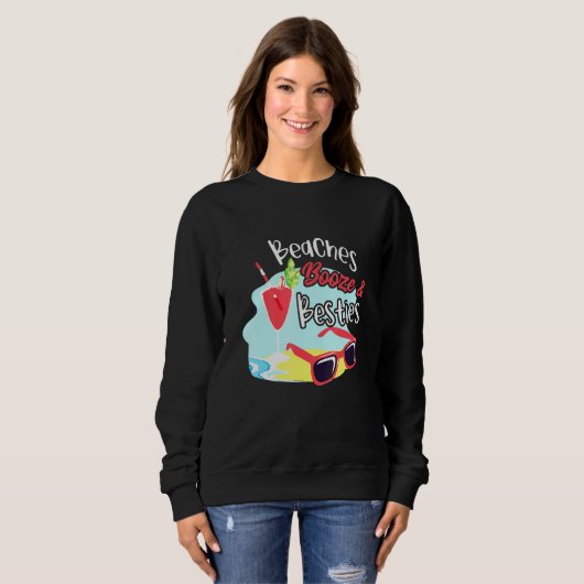Sweatshirt Plages Booze Besties Filles Voyage Week-end Amis C (Devant entier)
