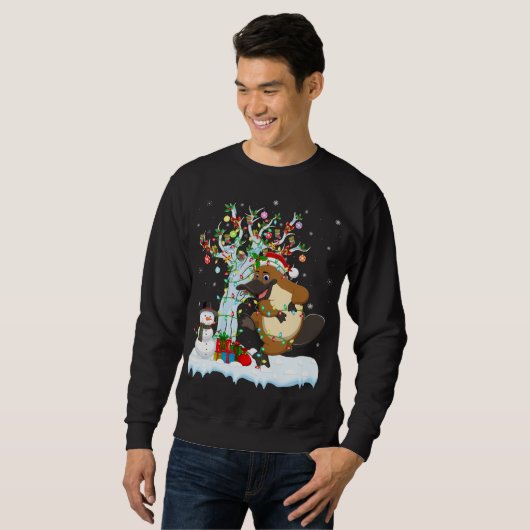 Sweatshirt Platypus Xmas Lumière Arbre Santa Hat Platypus Chr (Devant entier)