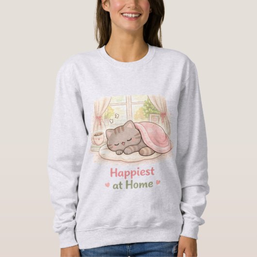 Sweatshirt Plus heureuse à la maison Kawaii Mignonne Chatte C (Devant)