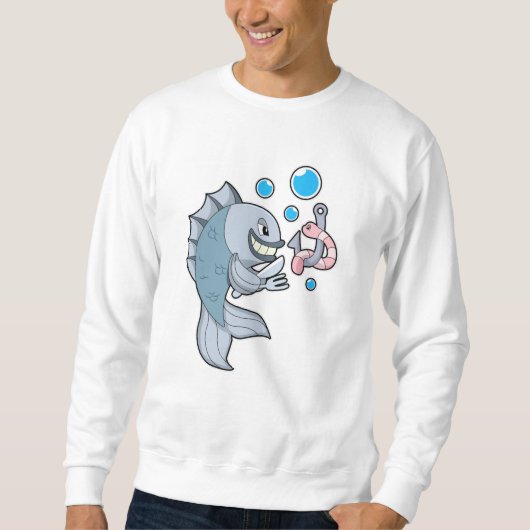 Sweatshirt Poisson avec hameçon et ver de poisson (Devant)