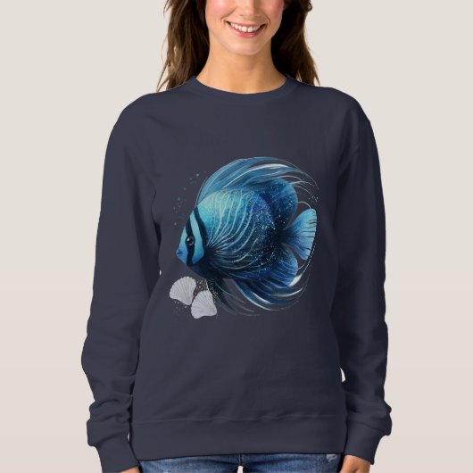 Sweatshirt Poisson Dynamique Océan Avec Coquillages (Devant)