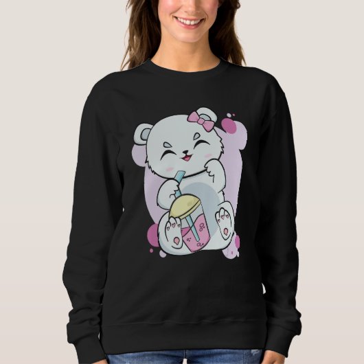 Sweatshirt Polar Bear Drinking Boba Flavor With Black Milk Te (Devant)