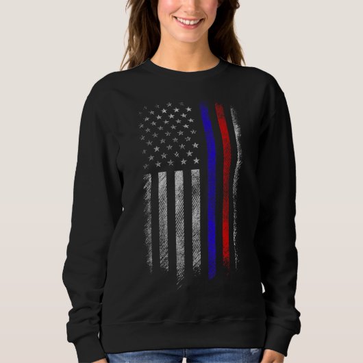 Sweatshirt Police des pompiers Drapeau Red & Blue Line (Devant)
