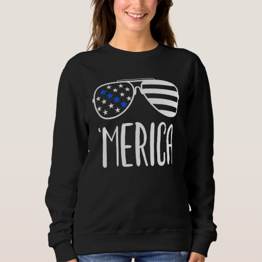 Sweatshirt Police Ligne bleue 4 juillet Merica Patriotic Matc (Devant)