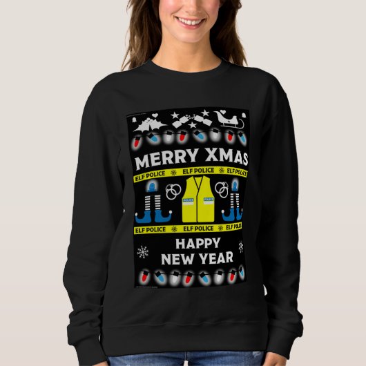 Sweatshirt polo shirt agent de police Noël pull hideux (Devant)