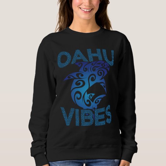 Sweatshirt Polynesian Tribal Shark Oahu Hawaii Vibes Tropical (Devant)