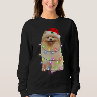 Sweatshirt Pomeranian dog Santa Christmas Tree Lights Xmas Bo