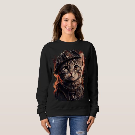 Sweatshirt Pompier Chat Kitten Casque pompier (Devant entier)