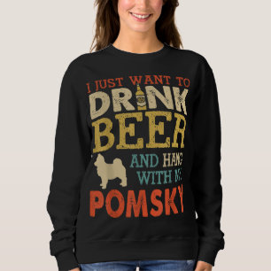 Sweatshirt Pomsky Papa Boit De La Bière Accouchement Avec Chi
