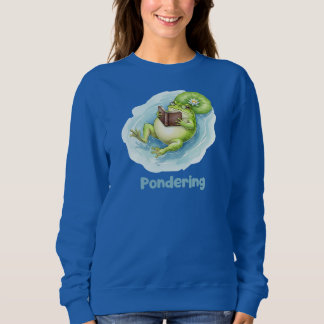 Sweatshirt Pondering Frog Reading Book 