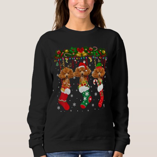 Sweatshirt Poodé Dans Le Sock Xmas Reindeer Père Noël Elf Chi (Devant)