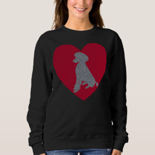 Sweatshirt Poodle assis Argent Parties scintillant Coeur roug