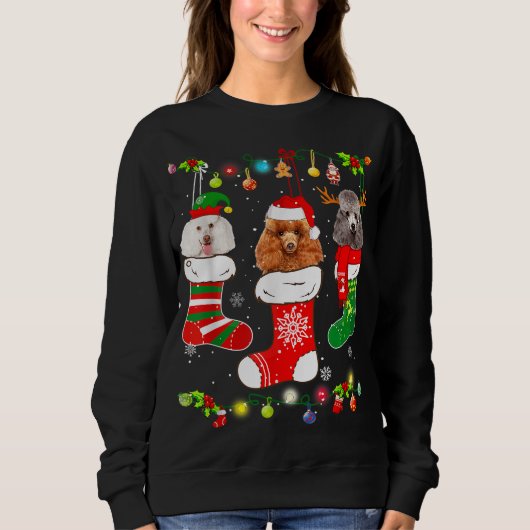 Sweatshirt Poodle Chien feux de Noël Chien Chien Chien Chien  (Devant)